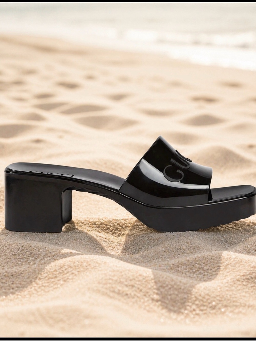Authentic Gucci Black Embossed Patent/Rubber Platform Slide Mules IT 38 COA - Picture 12 of 14